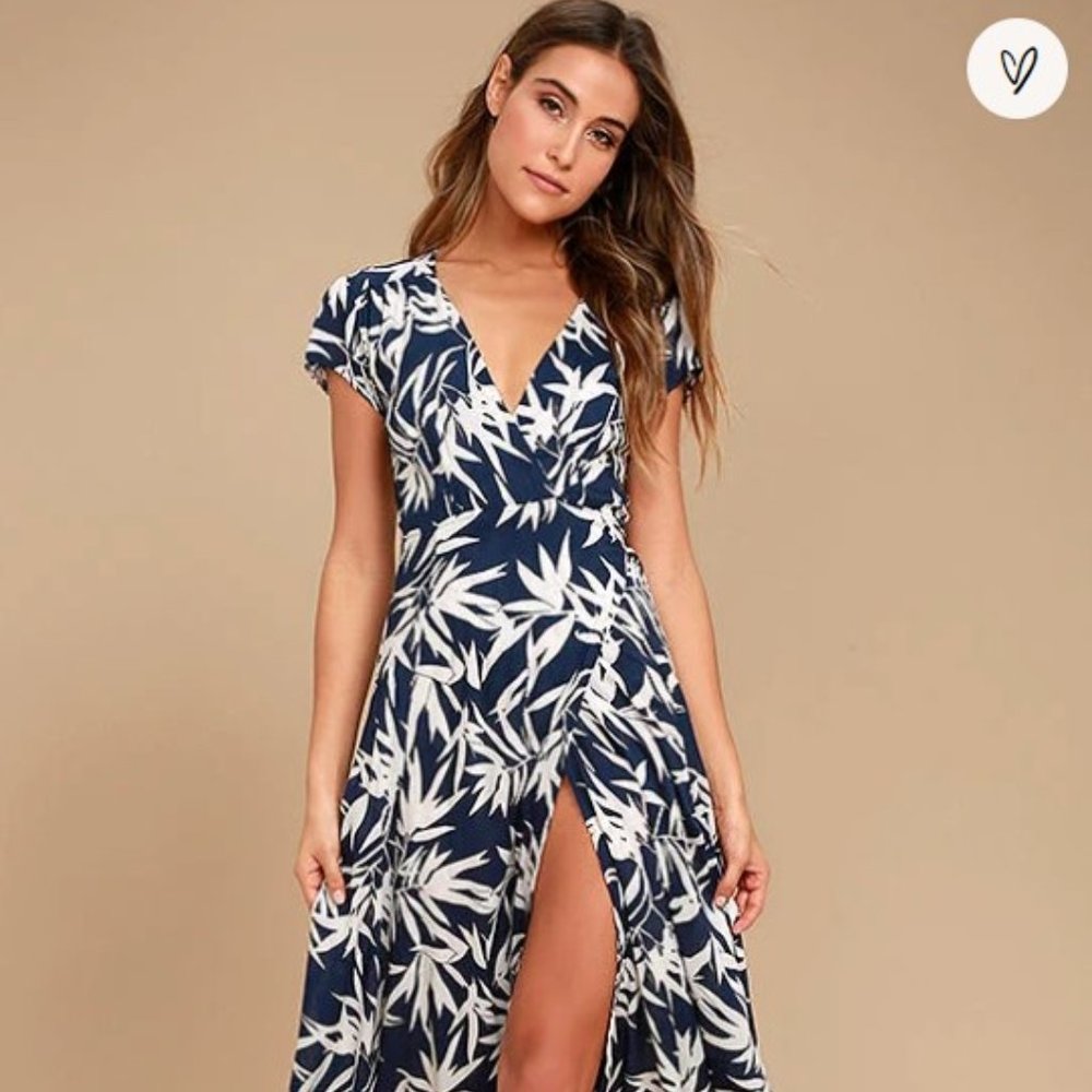 Amuse Society Provence Navy Blue Print Wrap Maxi Dress